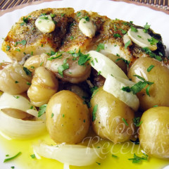 Bacalhau assado com batatas e castanhas